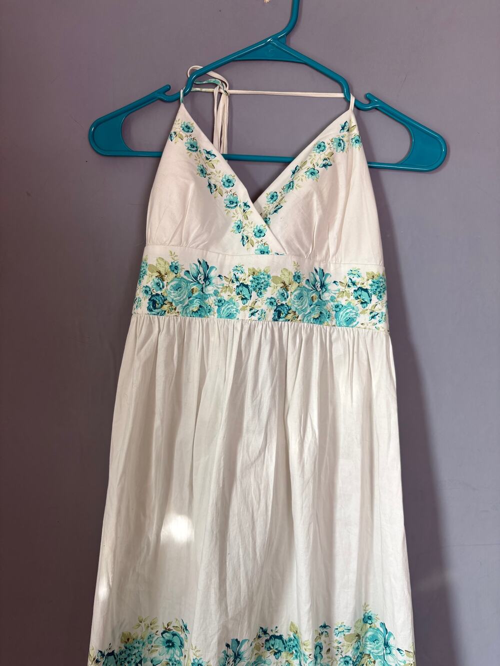 City Triangles Juniors 13 White Teal Floral Mini Dress Cotton Spandex